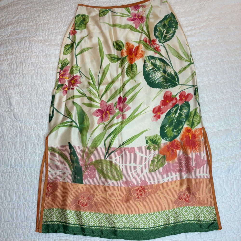 Carol Anderson Collection Floral Maxi Skirt Womens 10 Tropical Slit USA cottage